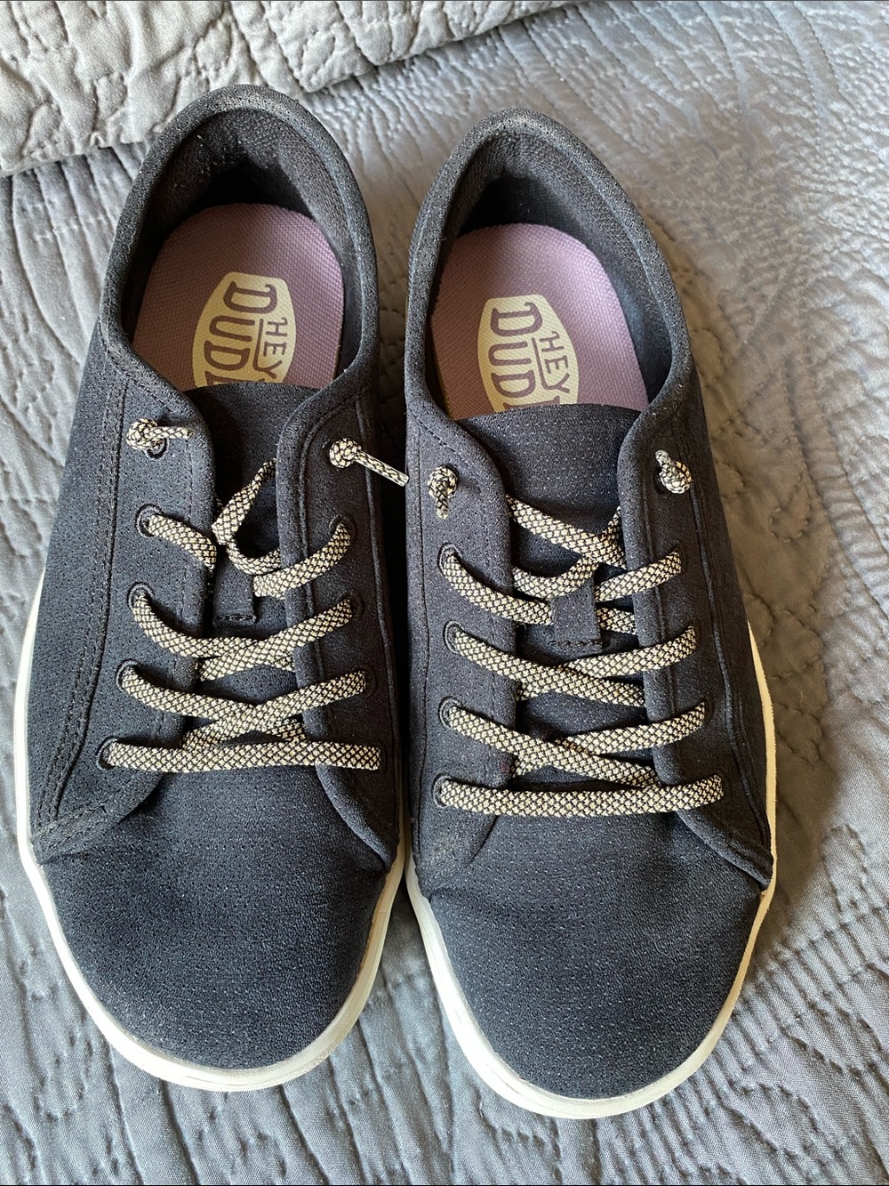 Hey Dude Black Canvas Sneakers with Cream Speckled Laces